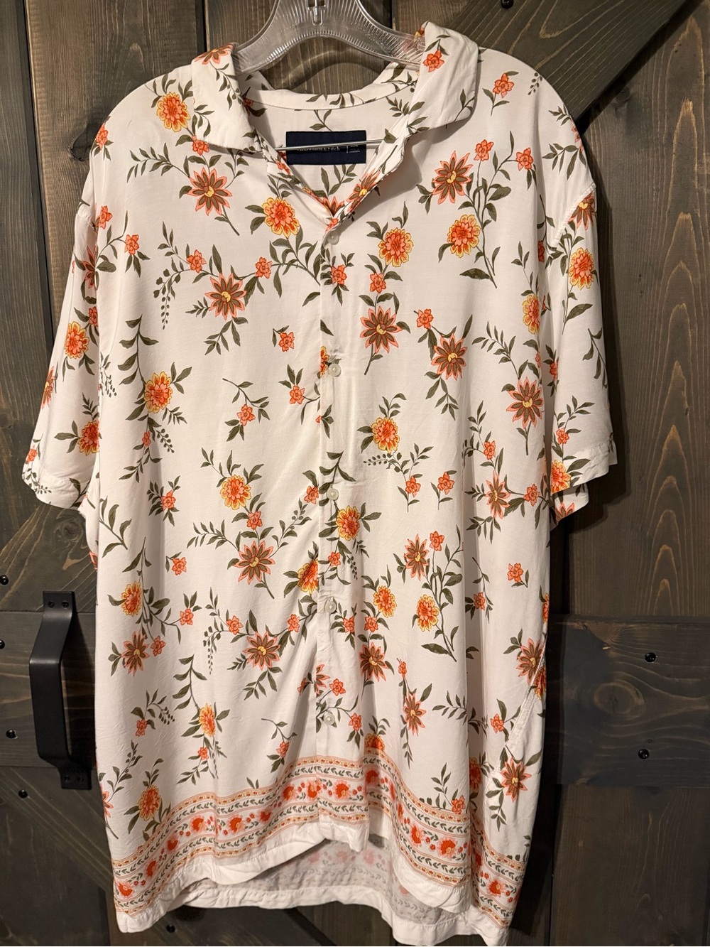 Abercrombie & Fitch Cream Short-Sleeve Button-Up Shirt 2XL